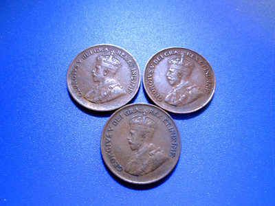 Canada One Cent (X3) Years 1931, 1933, 1936 KM# 28  George V Lightly Circ.