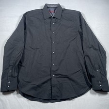 Robert Graham Jacquard Paisley Shirt Men Large Black Classic Fit Flip Cuff