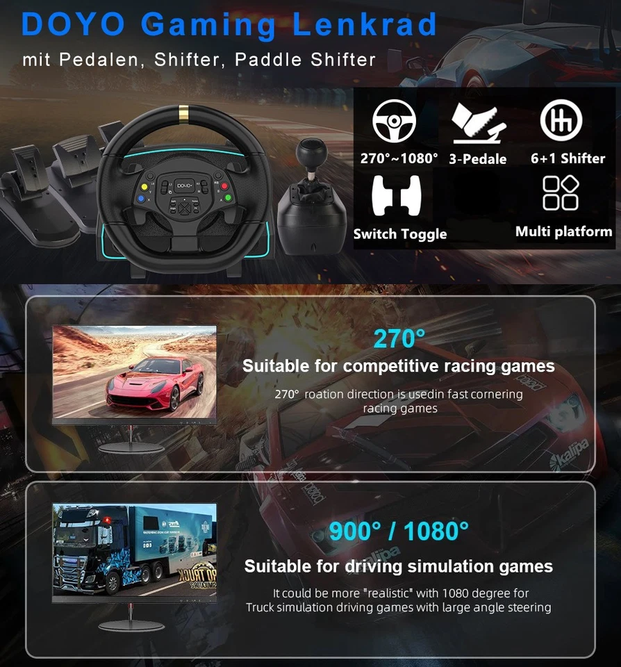 Volantes para juegos Pedales Embrague Paleta Cambios para Switch PS3 PS4 PC Foto 3 de 4