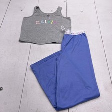 Calvin Klein Pajama Set Girls 14-16 Gray Blue Cami Top Pants Flame Resistant