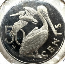 1973 British Virgin Islands 50 Cents Queen Elizabeth II Proof Coin KM#5 Pelicans