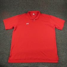 Under Armour Polo Shirt Mens XL Red Solid Golf Performance Athletic Casual