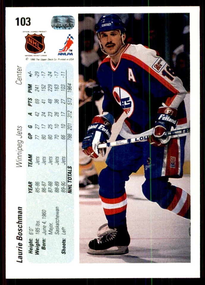 1990-91 Upper Deck Laurie Boschman Hockey Cards #103 - Image 2 of 2