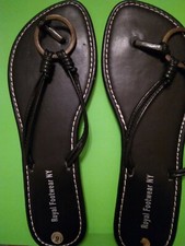 ROYAL FOOTWEAR NY BLACK METALLIC ACCENT THONG SANDAL SIZE 6