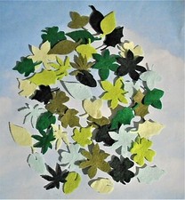 Felt die cut cuts small leaves x 48 mixed green colours embellishments toppers