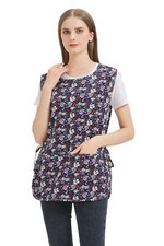 Women Cobbler Apron with 2 Patch Pockets Cotton printed Smock with Side Ties ...