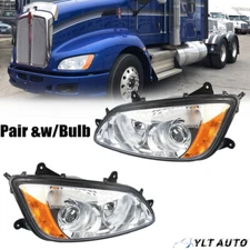 For 2008-2017 Kenworth T660 Pair Chrome Projector Headlight Pair Set Left+Right