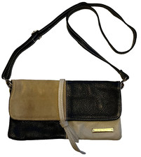 Borsa a tracolla donna RINASCIMENTO nera marrone beige scamosciata e pelle slim