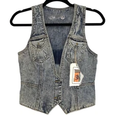 LF CARMAR ACID WASH SEXY 2 BUTTON JEAN VEST SIZE XS