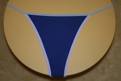Navy Blue Thong G-String With Gray & Lavender Bands - Size Medium