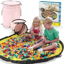 Toy Storage Basket and Play Mat - Building Bricks Toy Storage Organizer
