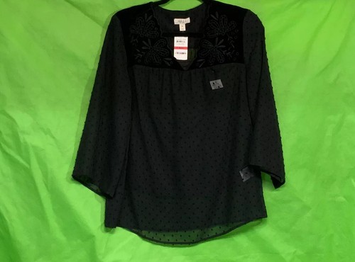 Style & Co Mixed-Media Sheer-Sleeve Blouse Black XS - Picture 5 of 11