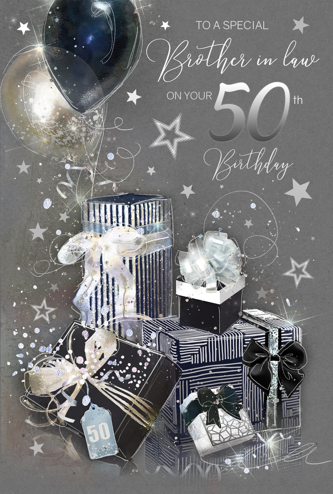 50th Birthday Card Brother-In-Law - Foil Finish - Cherry Orchard 6"" x 9""