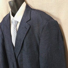OAK HILL Men's 2 Button Blue Sport Coat Size 2XL 50/52R Linen Rayon Fits 52/53