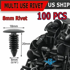 100X 8mm Bumper Clips Auto Car Hole Plastic Rivets Fastener Fender Push Pin NEW