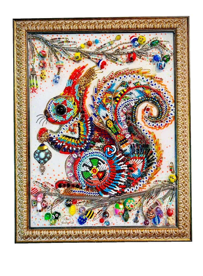 SQUIRREL, FRAMED JEWELRY ONE OF A KIND ART, UNIQUE GIFT DECOR - Image 3 of 4
