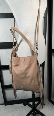 Tosca Blu FRINGED Big Nude Leather Satchel, Removable Crossbody Strap & Pouch