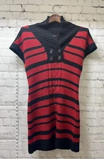 Red Paint  Xlarge Acrylic Short Sleeve short Sweater Dress striped red and black