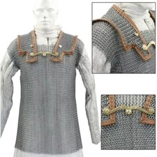 Chainmail Hauberk Shirt Armor  Leather Trim Brass Buckle  LARP Cosplay Use