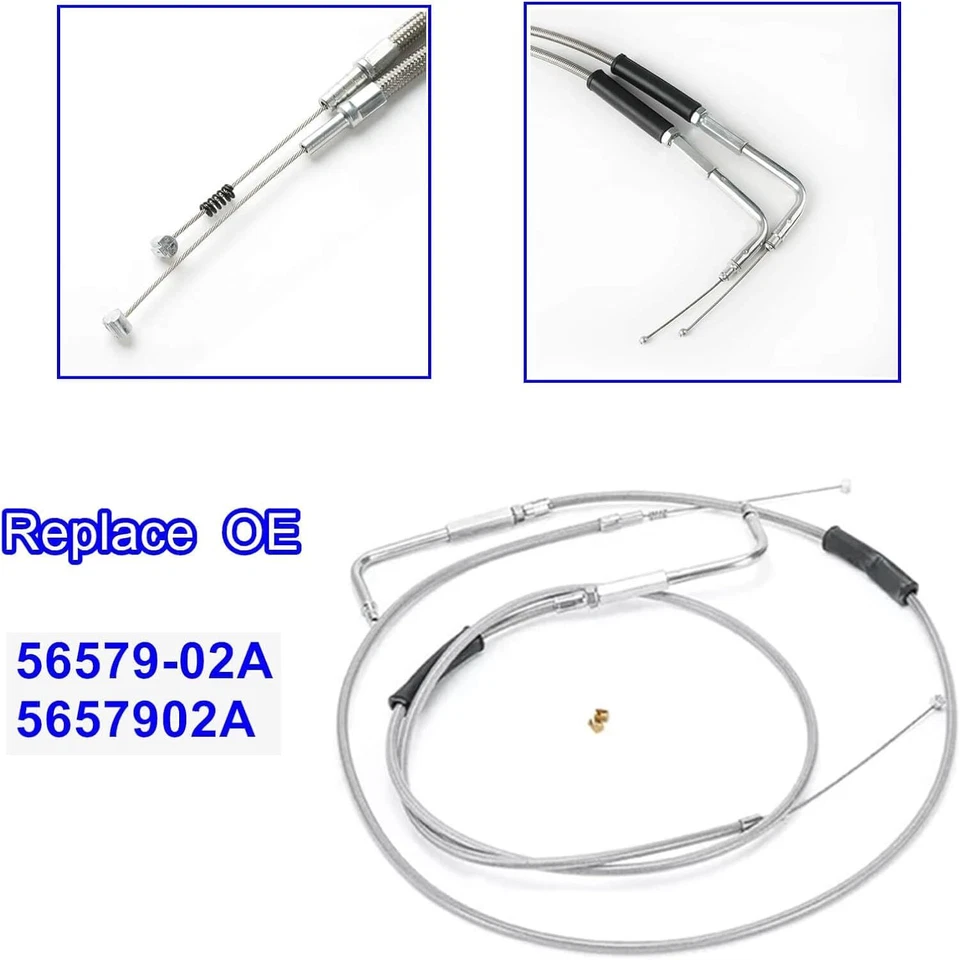 Juego de cables de acelerador y ralentí de acero inoxidable de 42" para Harley Davidson 56579-02A Foto 4 de 4