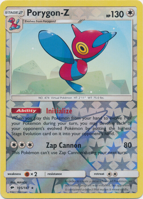 x1 Porygon-Z - 105/147 - Reverse Holo Rare Pokemon SM3 Burning