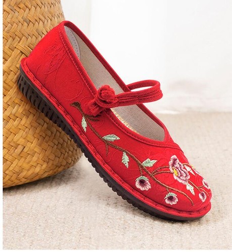 Women's Flat Shoes Floral Mary Jane Shoes Chinese Embroidered Comfort Flats - Picture 11 of 19