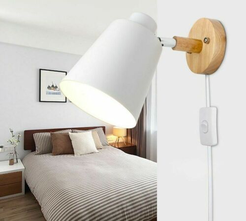 Wood Wall Lamp With Plug Line Cable Knob Switch Bedside Light - Bedside Wall Lamps With Switch