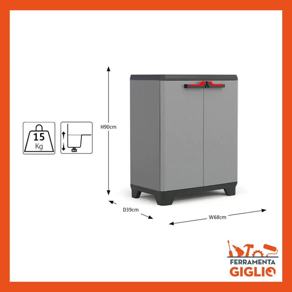 Armadio per da Esterno Mobile Basso in Resina Plastica Balcone Antipioggia - Immagine 3 di 4