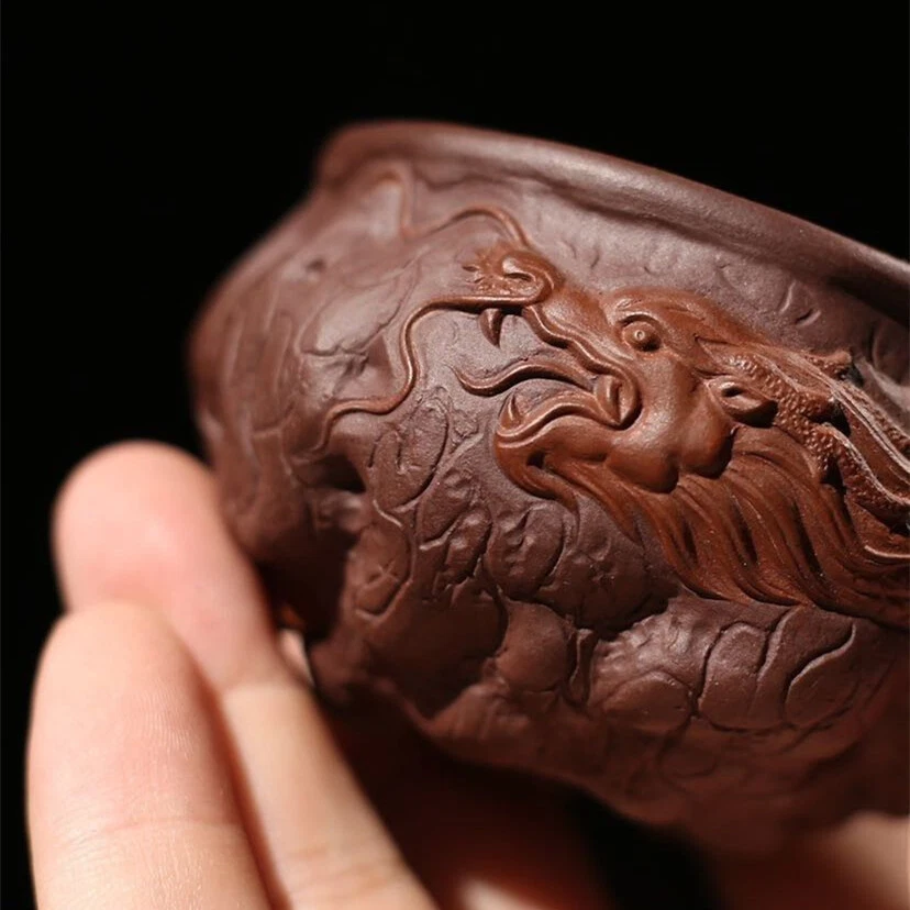 Taza de té hecha a mano completa dragón tallado taza maestra real Yixing Zisha Kungfu tazas de té Foto 4 de 4