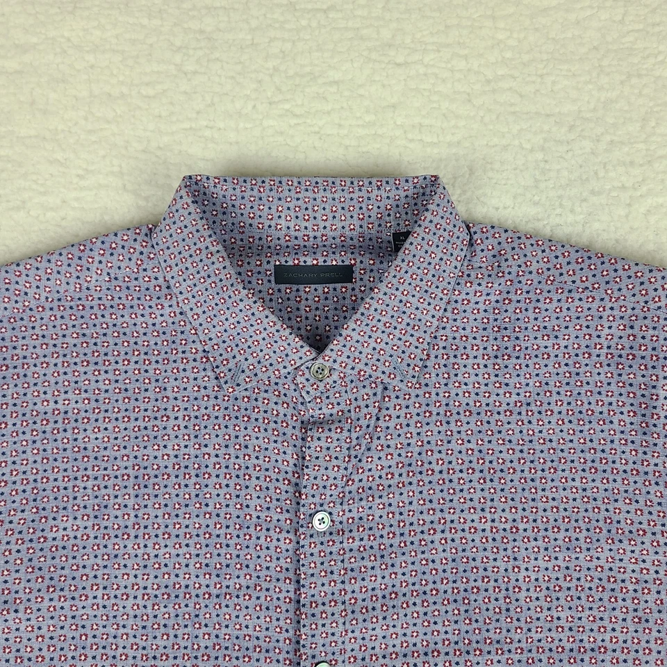 Zachary Prell Shirt Mens XL Blue Red Geometric Cotton Dress Button Down - Image 3 of 4