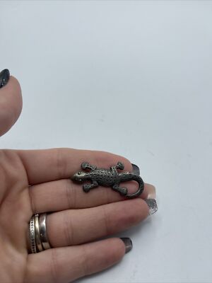 Artisan STERLING LIZARD Brooch Pin Gecko Salaman Silver #265