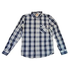 Levi's Mens Classic Plaid Long Sleeve Button Down Shirt Blue White M