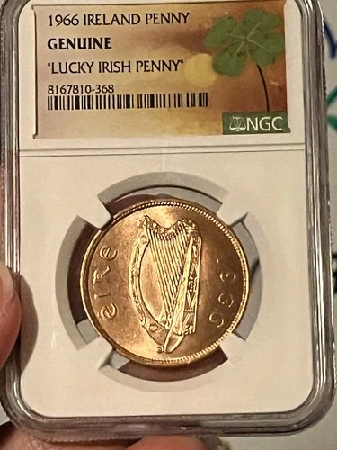 1966 Ireland Penny 1p NGC Genuine Lucky Irish Penny Eire
