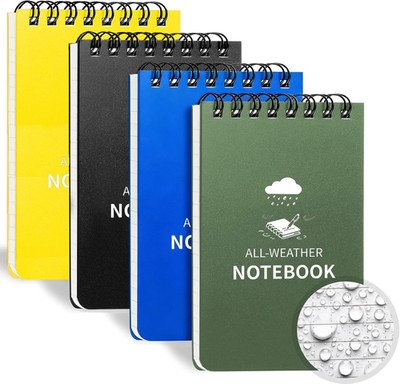 Waterproof Notebook, 4 Pack Pocket Notepad, 3'' X 5'' Top-Spiral Weatherproof Note