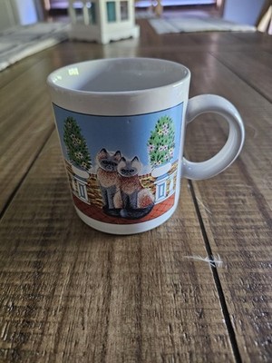 Ceramic Cozy Cats On Patio Him & Her Coffee Tea Cup Mug Japan