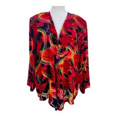 Aliki Yamani Creations VTG Silk Velvet Burnout Kimono Jacket Red Floral Print M
