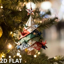 Handmade Origami Christmas Tree Ornament, 2D Flat Japanese Paper Crane