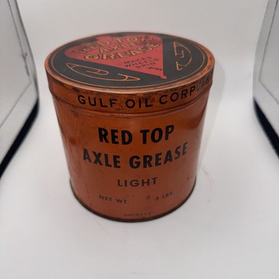 Vintage Gulf Oil Red Top Axle Grease 3-Lb Full Makes Wheels Spin Mancave Cans