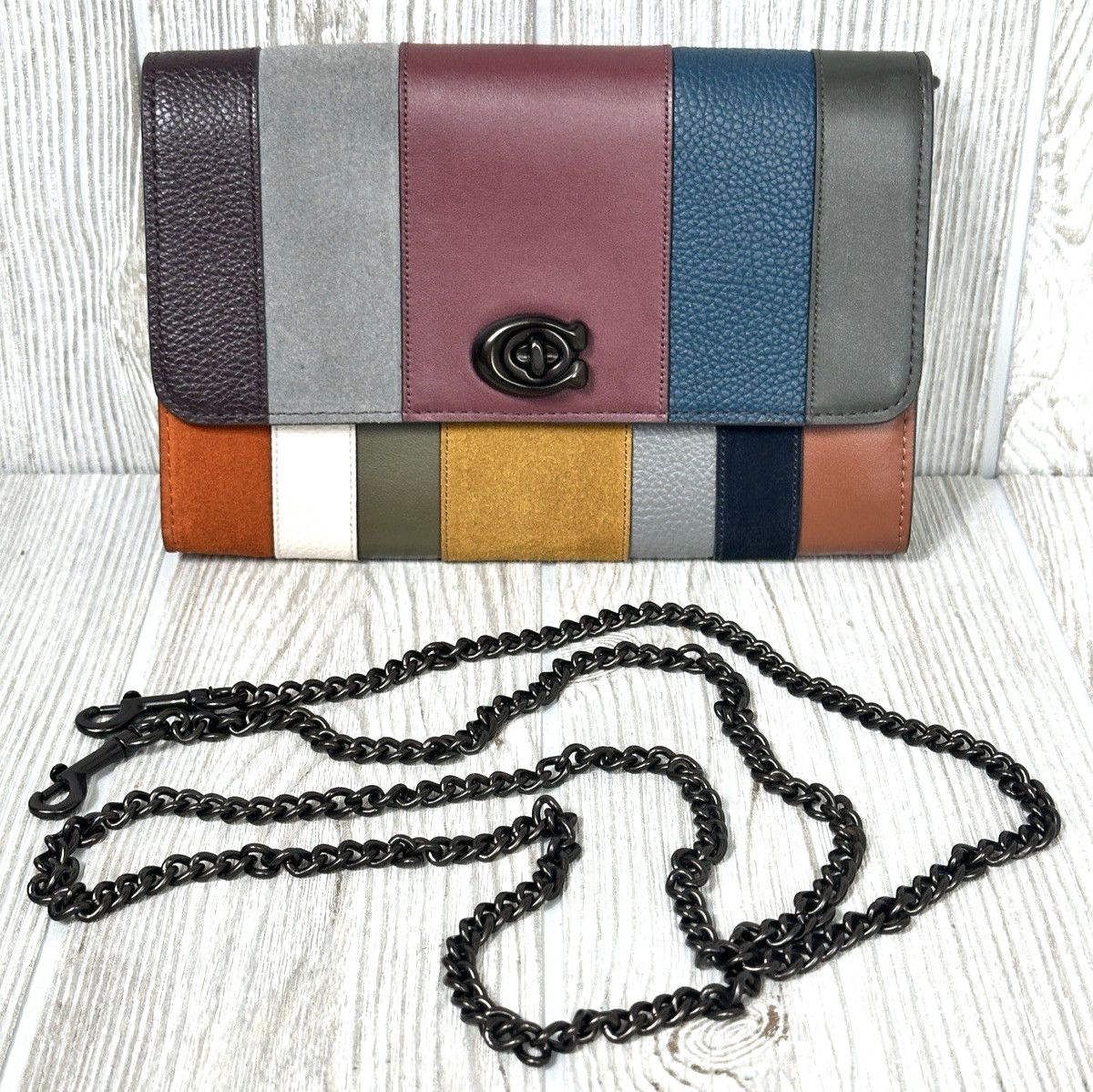 Coach Marlow Patchwork Stripes Turnlock Chain Cro… - image 1