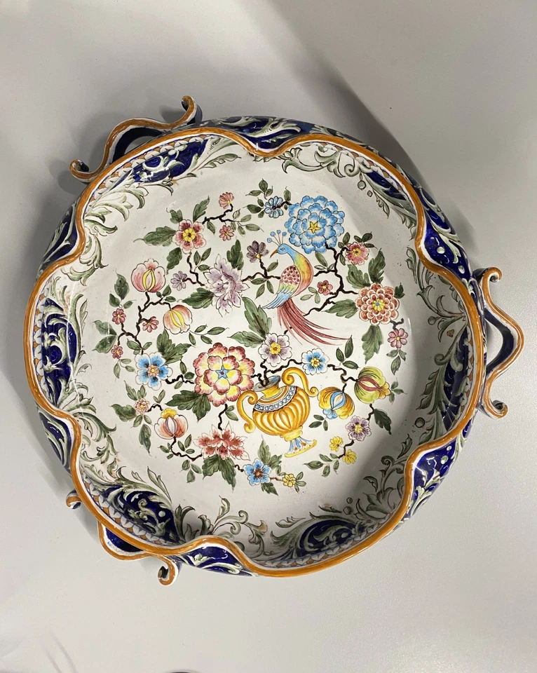 ANTICO CENTROTAVOLA FRUTTIERA CERAMICA Franco Zauli FAENZA DECORO POLICROMO 900 - Immagine 3 di 4