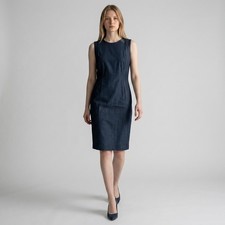 CALVIN KLEIN Sleeveless Shift Midi Dress 10 Navy Office Professional Careerwear