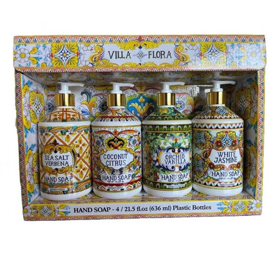 Aromatic Hand Soap Set with Essential Oils - Villa Flora Collection, 4 Bottles