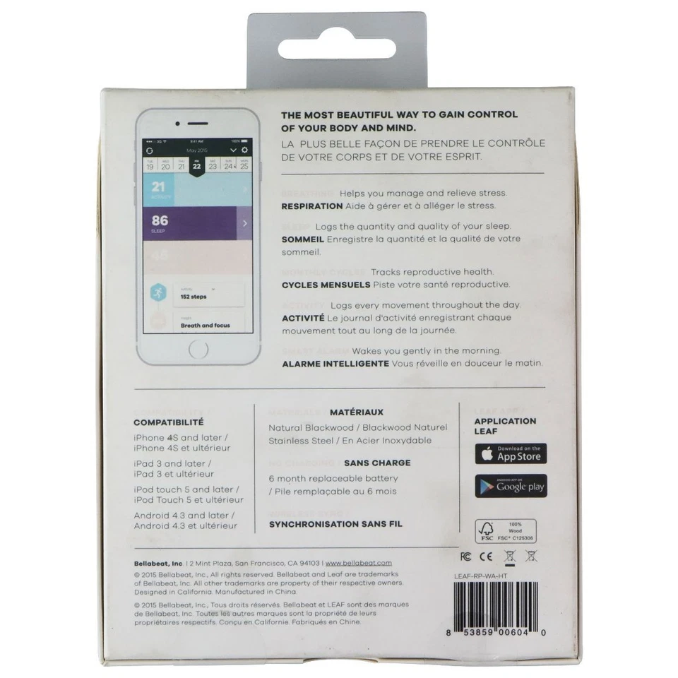 Rastreador de Actividad Bellabeat LEAF con Collar - Edición Madera Negra/Plata Natural Foto 2 de 2