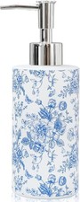 Blue Floral Soap Dispenser Vintage Flower Butterfly Glass Dispenser with Pump...