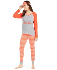 Jenni Womens Knit Pajamas  Sleep Mask 3Pc Set Size M