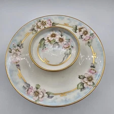 Vintage T&V Limoges France Hand Painted Floral Compote 12" Plate Signed Lamerson