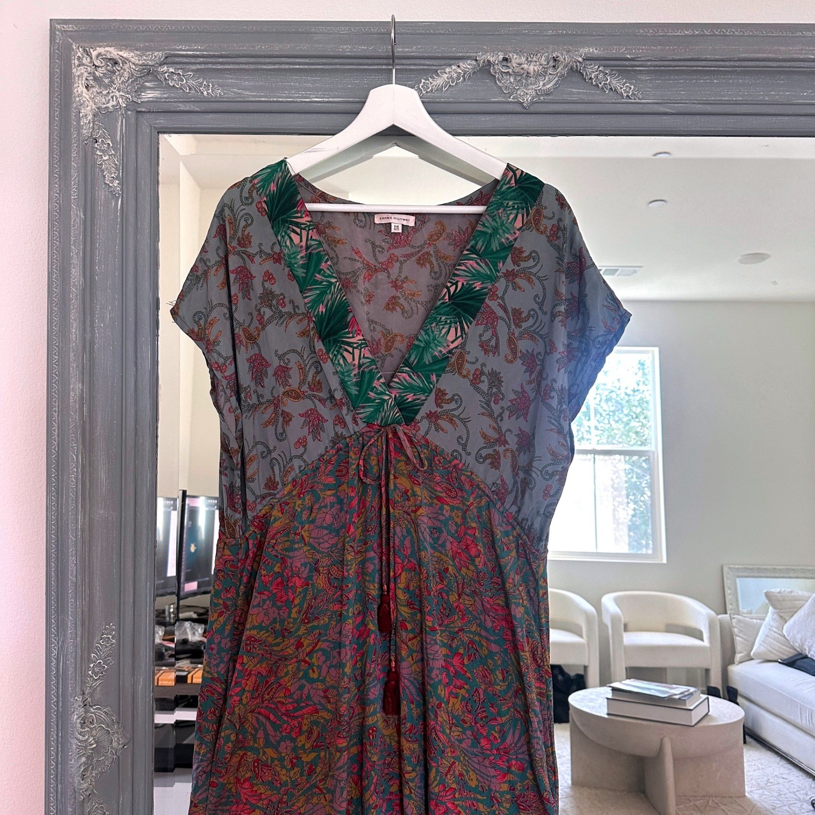 Karma Highway Mixed Pattern Patchwork V Neck Tass… - image 2