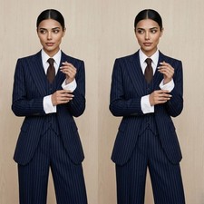 Womens Suit Striped Navy Blue Formal Wedding ...