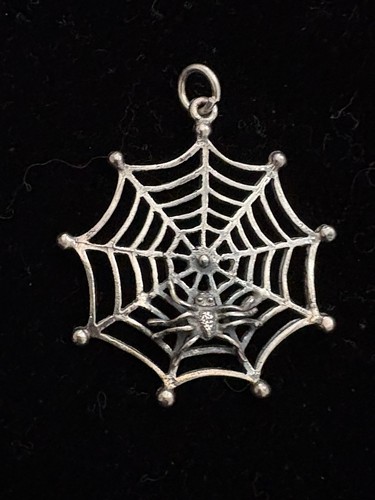 Sterling 925 Silver Spider Web With Spider Pendant Charm