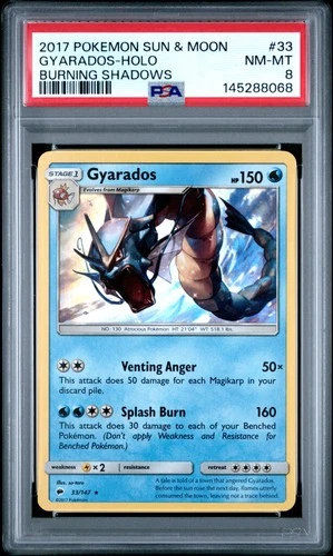 2017 POKEMON SUN & MOON BURNING SHADOWS #33 GYARADOS-HOLO PSA 8